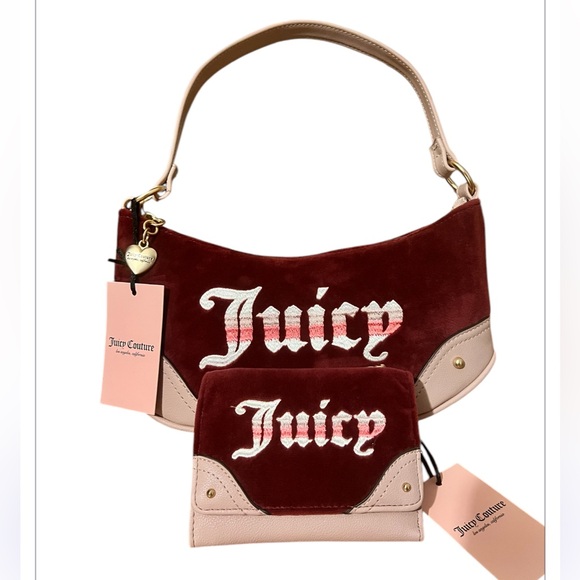 🎀Juicy Couture Retro Vibe Cabernet/ Dusty Blush Shoulder Bag w/ Matching Wallet🎀 - Picture 8 of 10